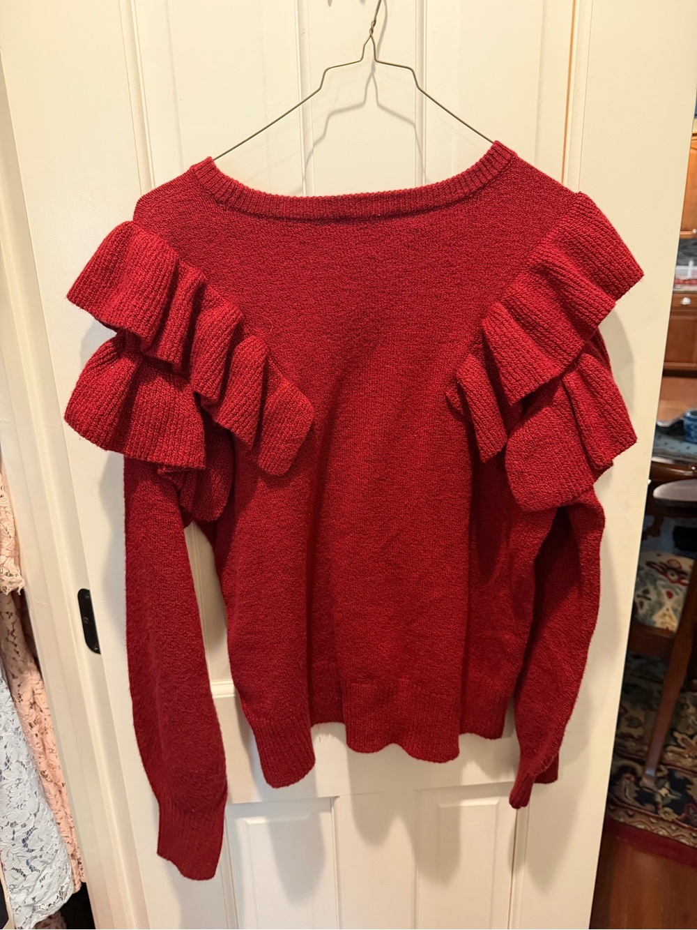 Red Ruffle Shoulder Sweater - Women's - Picture 3 of 3